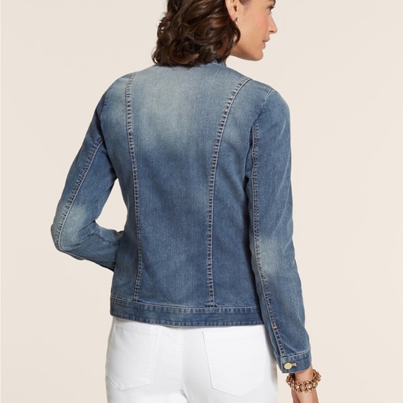 Chico’s Golden Paisley Studded Denim Jacket Ombre Medium - Picture 2 of 10